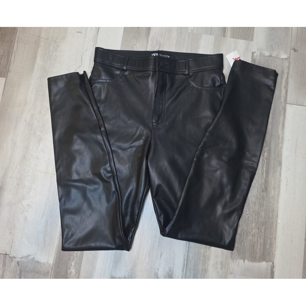 NEW Zara Black Straight Leg Faux Leather Pants Zip Ankle M Date Night New Years‎